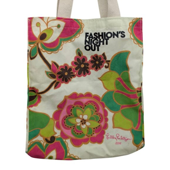 Lilly Pulitzer 2011 Fashions Night Out Tote Bag Multicolor Floral Canvas 11x14 - Picture 4 of 11